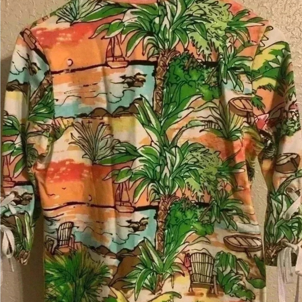 Onque 90’s Casual Tropical Print Zip Up Jacket Bling Zipper Green/Orange PXL